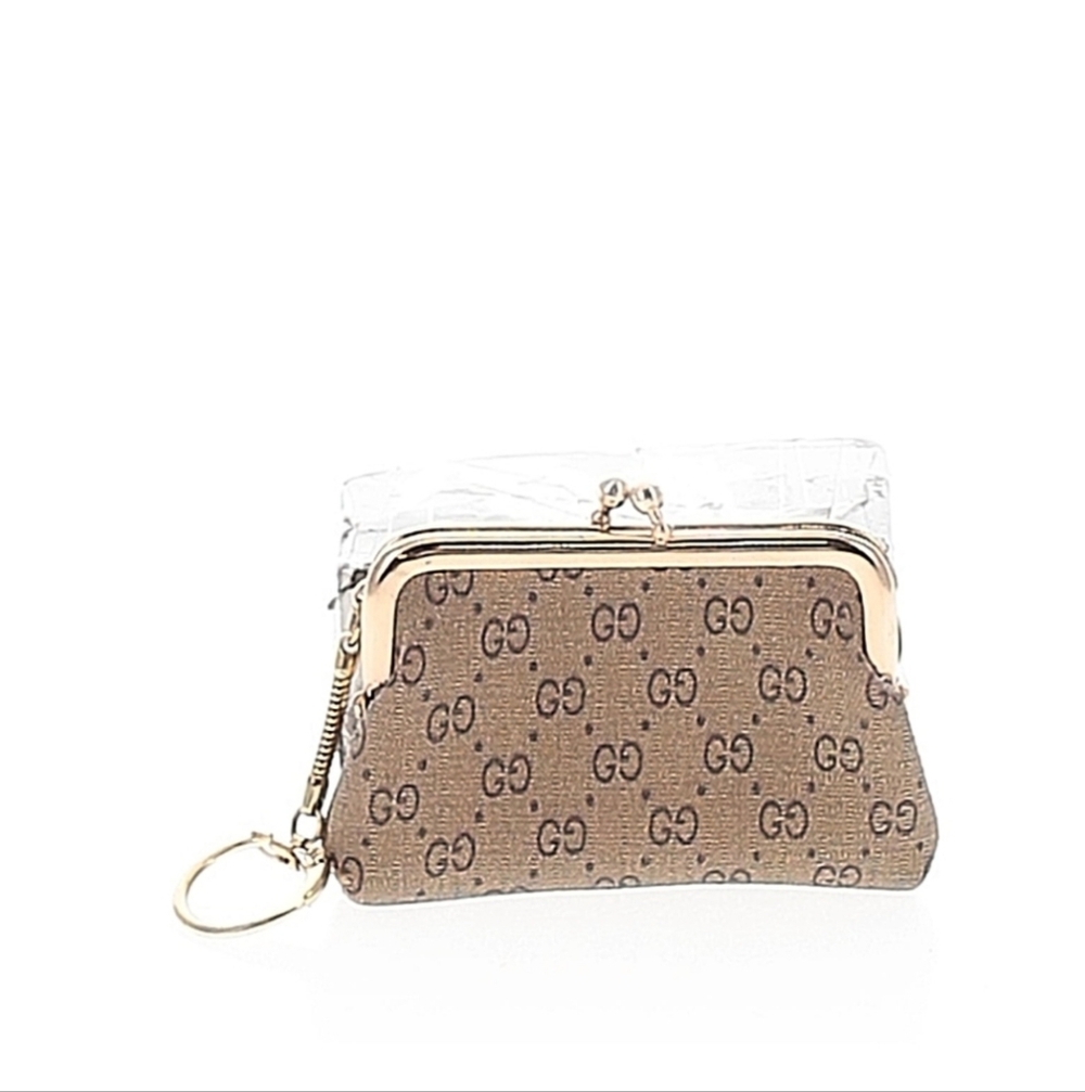 Tan Monogram Clutch with Gold Accents